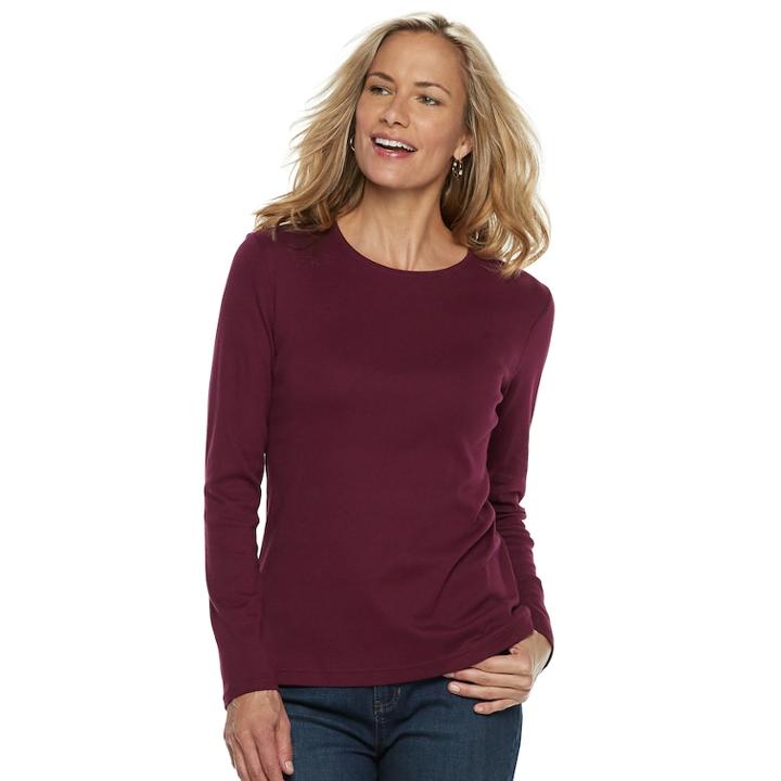 Women's Croft & Barrow&reg; Essential Crewneck Sweater, Size: Medium, Dark Red