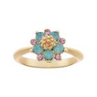 14k Gold Plated Green & Pink Crystal Flower Ring, Women's, Size: 8