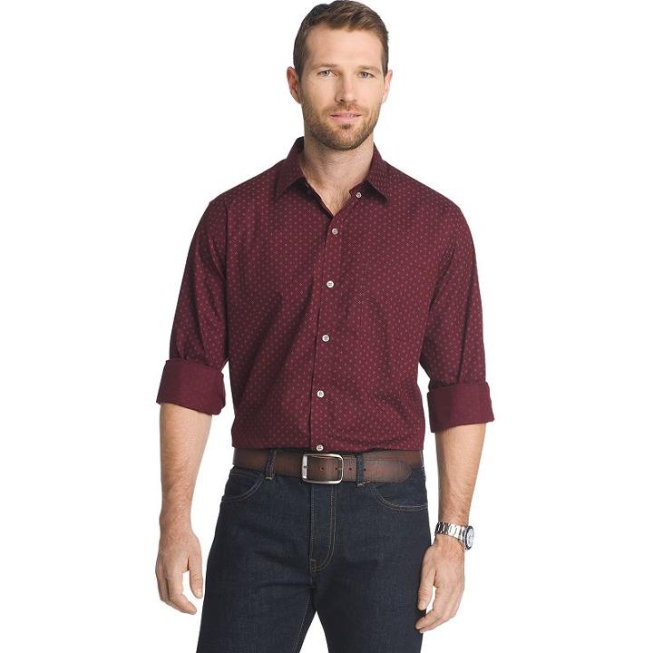 Men's Van Heusen Flex Stretch Slim-fit Button-down Shirt, Size: Large, Dark Red