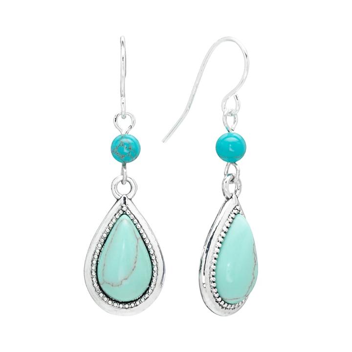 Chaps Silver Tone Bead Teardrop Earrings, Women's, Grey