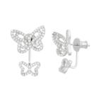 Cubic Zirconia Sterling Silver Double Butterfly Jacket Earrings, Women's, White