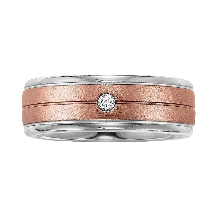 Cherish Always Stainless Steel Two Tone Diamond Accent Wedding Band - Men, Size: 9, White