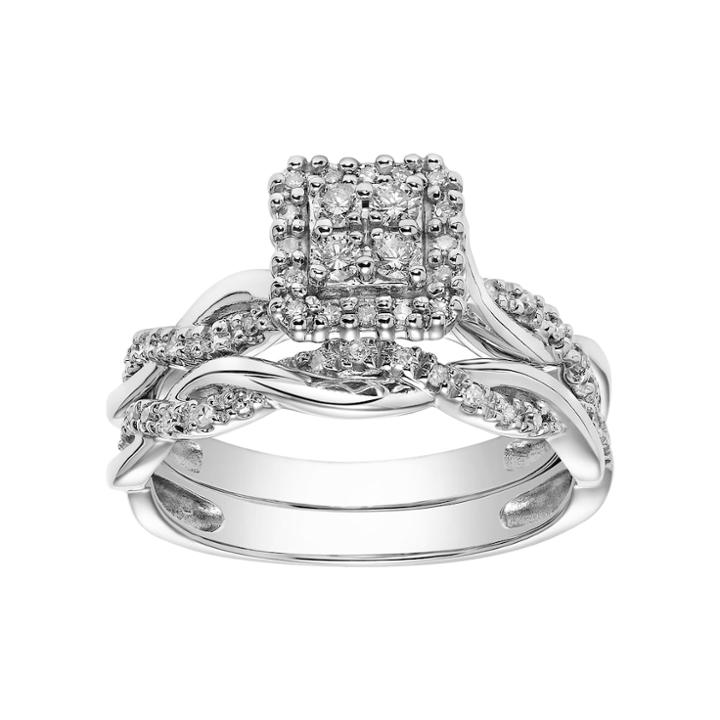 Lovemark 10k White Gold 1/3 Carat T.w. Square Cluster Engagement Ring Set, Women's, Size: 7