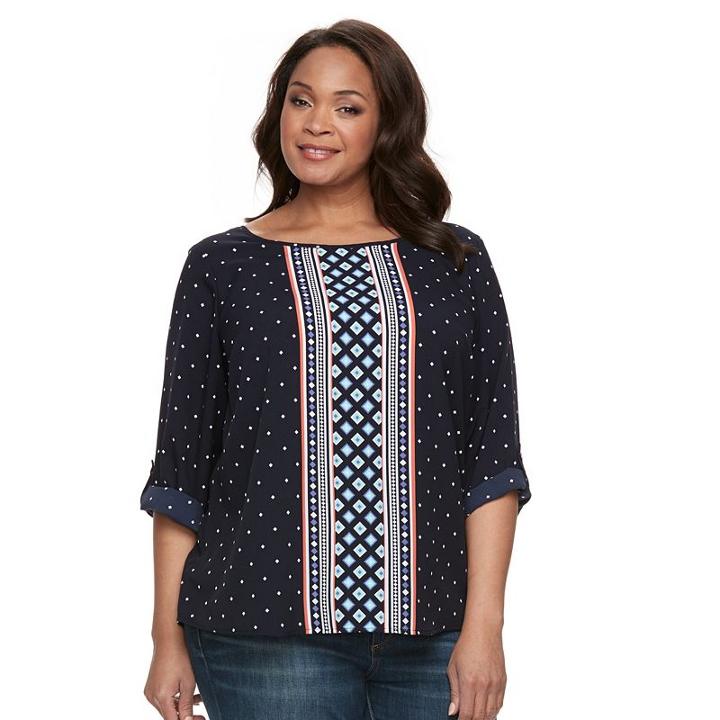 Plus Size Croft & Barrow&reg; Crepe Print Top, Women's, Size: 3xl, Dark Blue