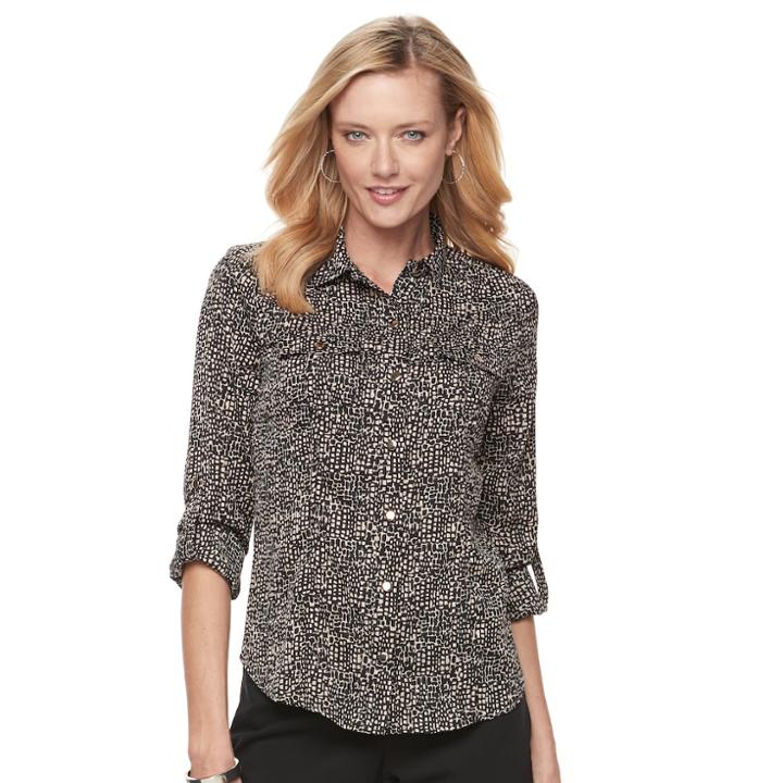 Women's Dana Buchman Nailhead Camp Shirt, Size: Xl, Med Beige