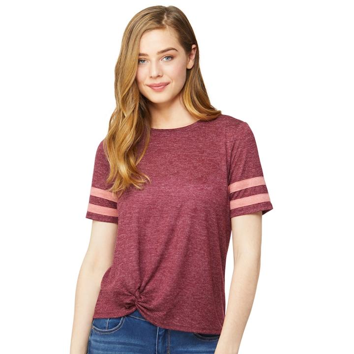 Juniors' Wallflower Twisted Varsity Striped Tee, Teens, Size: Large, Purple