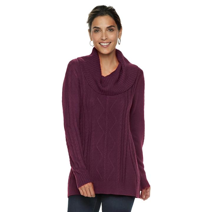 Women's Napa Valley Cable-knit Cowlneck Sweater, Size: Medium, Dark Red