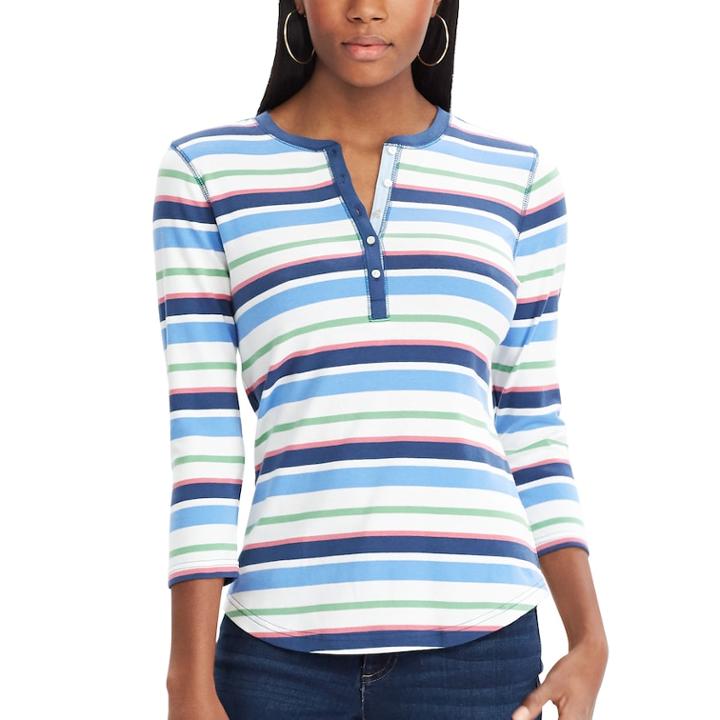 Women's Chaps 3/4-sleeve Henley, Size: Large, Blue