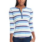 Women's Chaps 3/4-sleeve Henley, Size: Large, Blue