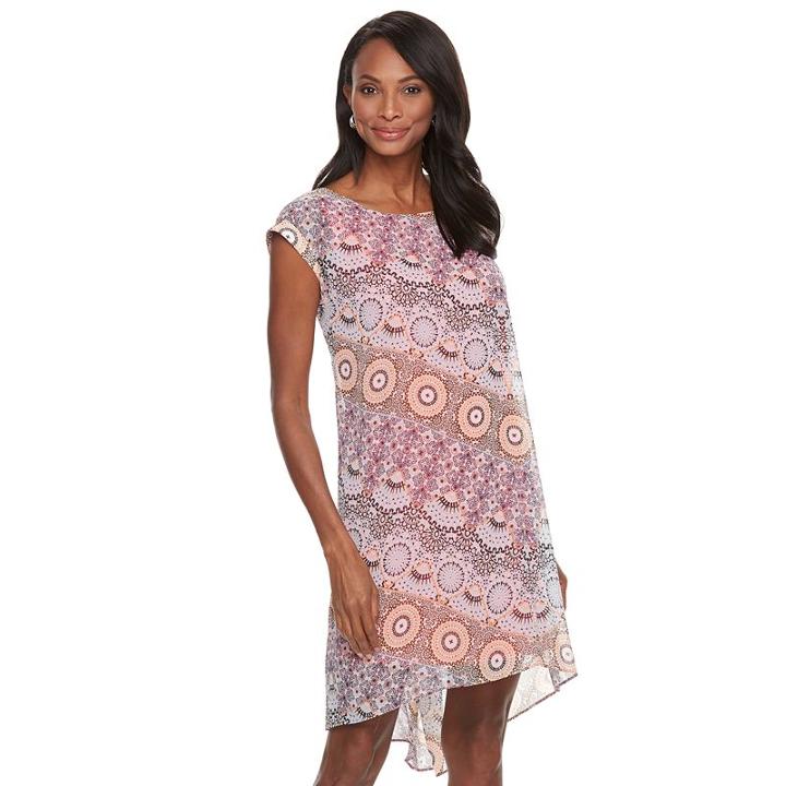 Women's Dana Buchman Printed Crepe Popover Dress, Size: Large, Red