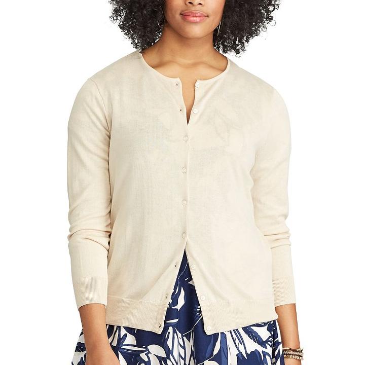 Plus Size Chaps Button-front Cardigan, Women's, Size: 2xl, Beige Over