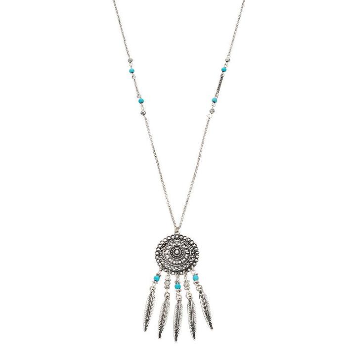 Mudd&reg; Aqua Antiqued Dream Catcher Pendant Necklace, Women's, Turq/aqua