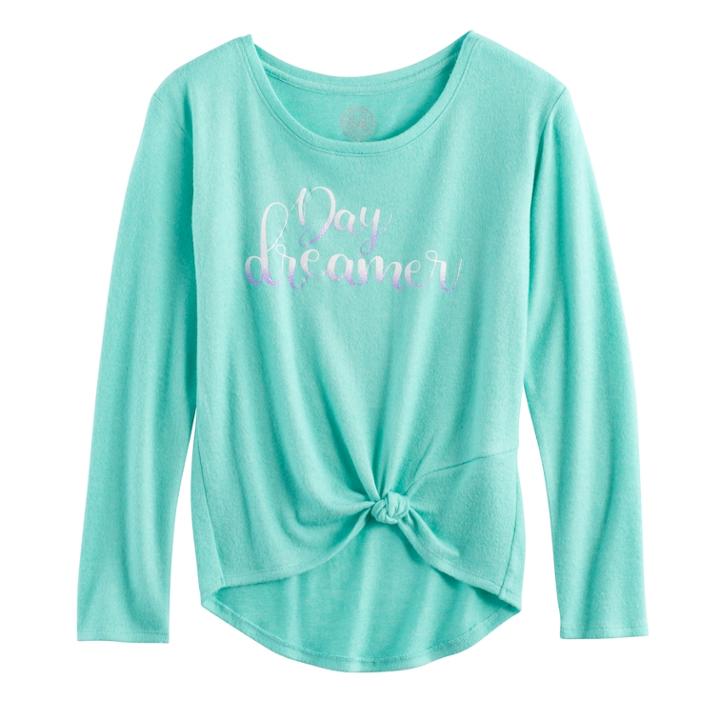 Girls 7-16 So&reg; Cozy Side Knot Tee, Size: 14, Turquoise/blue (turq/aqua)