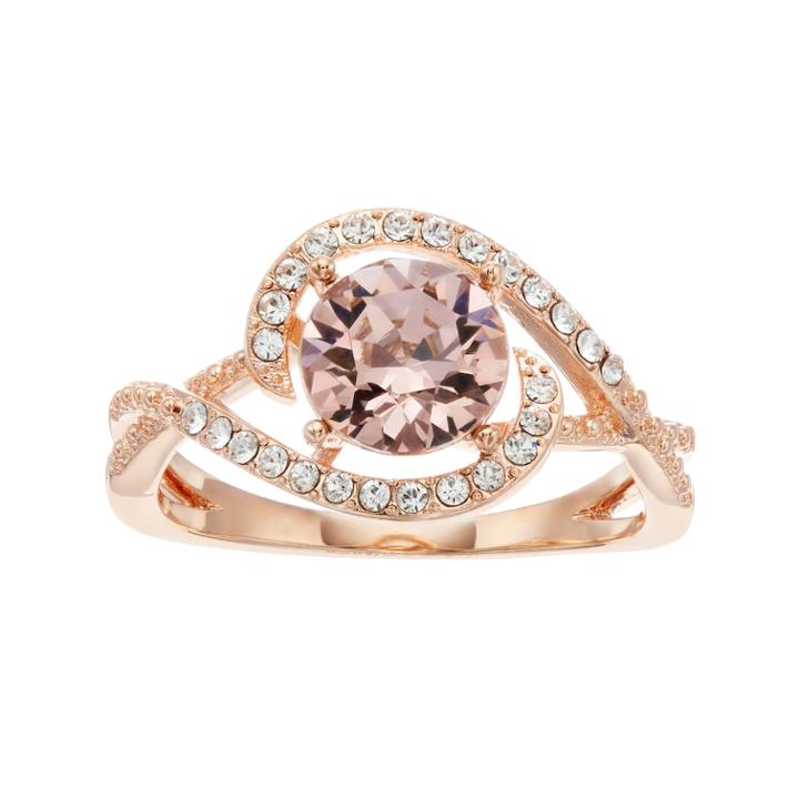 Brilliance Round Pave Ring With Swarovski Crystals, Women's, Size: 7, Med Pink
