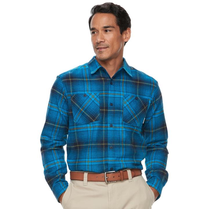 Men's Columbia Highland Home Classic-fit Plaid Flannel Button-down Shirt, Size: Xl, Dark Blue