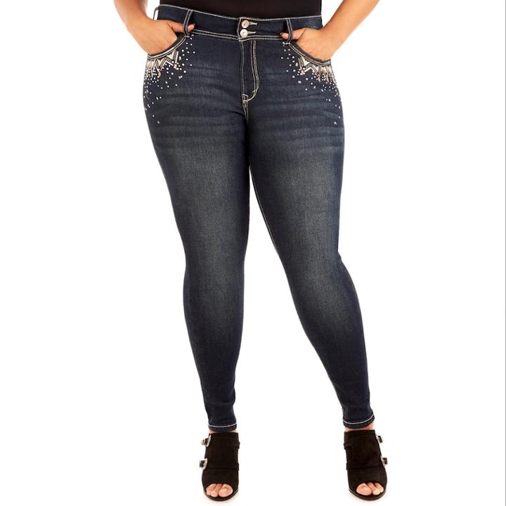 Juniors' Plus Size Wallflower Luscious Curvy Sparkle Skinny Ankle Jeans, Teens, Size: 18, Grey