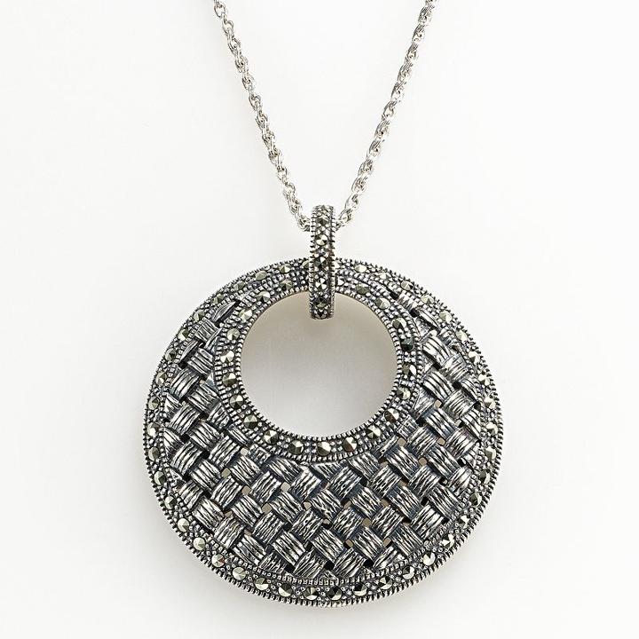 Lavish By Tjm Sterling Silver Woven Circle Pendant - Made With Swarovski Marcasite, Women's, Grey