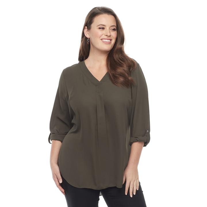 Plus Size Apt. 9&reg; Roll-tab Chiffon Tunic, Women's, Size: 1xl, Green