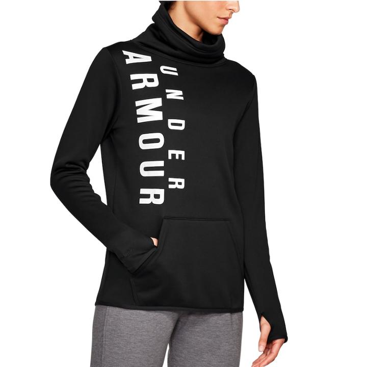 Women's Under Armour Fleece Vertical Graphic Funnel-neck Sweatshirt, Size: Medium, Black