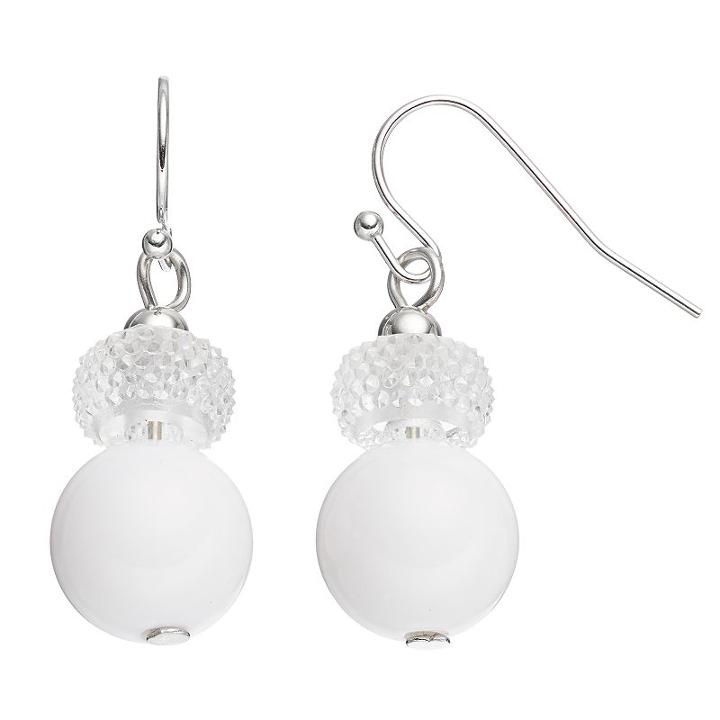 White Beaded Nickel Free Double Drop Earrings, Women's, Natural