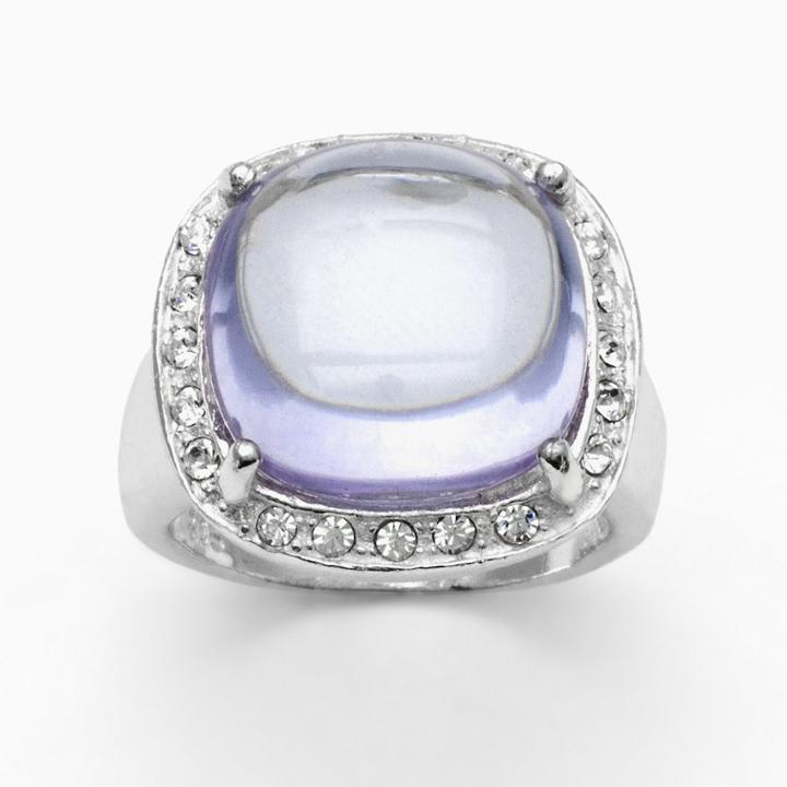 Sterling Silver Cubic Zirconia And Crystal Frame Ring, Women's, Size: 7, Purple