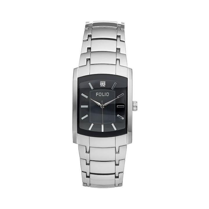 Folio Men's Diamond Stainless Steel Watch, Size: Medium, Grey