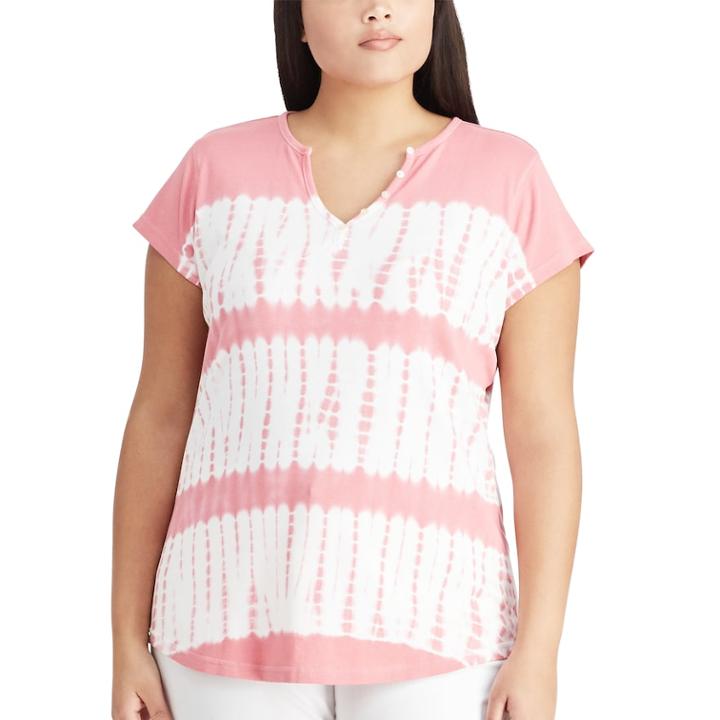 Plus Size Chaps Button Accent Tee, Women's, Size: 1xl, Pink