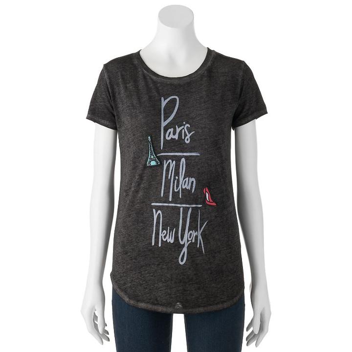 Juniors' The Print Shop Paris, Milan, New York Graphic Tee, Girl's, Size: Xl, Black