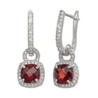 Sterling Silver Garnet And Lab-created White Sapphire Square Halo Drop Earrings, Women's, Multicolor