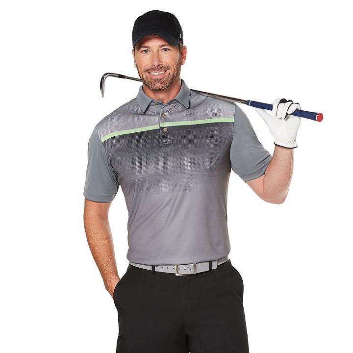 Men's Grand Slam Regular-fit Gradient-striped Performance Golf Polo, Size: Large, Grey Other