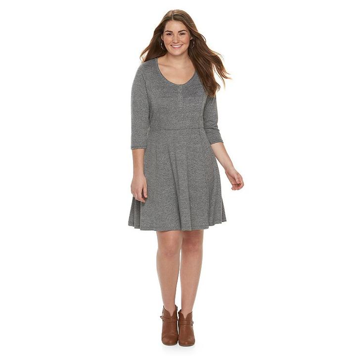 Juniors' Plus Size Cloud Chaser Raw-edge Henley Sweaterdress, Girl's, Size: 2xl, Med Grey