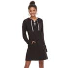 Juniors' So&reg; Lace-up Hooded Popover Dress, Teens, Size: Large, Black