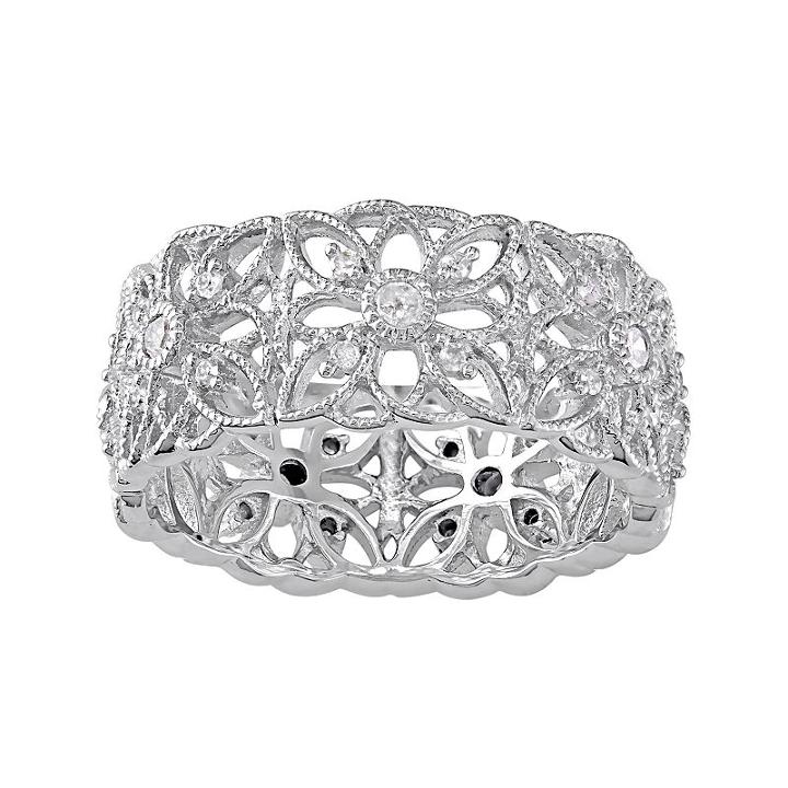 Sterling Silver 1/3 Carat T.w. Diamond Openwork Flower Ring, Women's, Size: 7, White