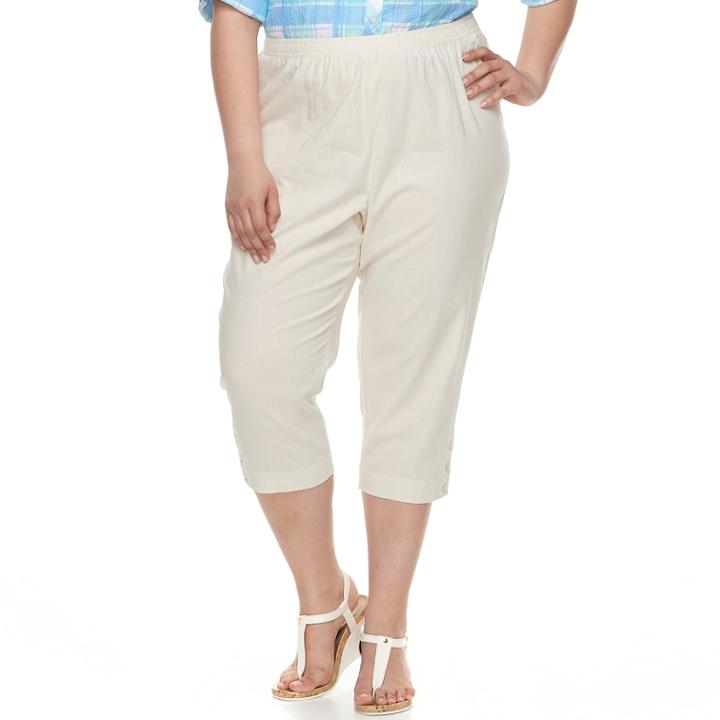 Plus Size Cathy Daniels Pull On Linen-blend Capris, Women's, Size: 2xl, Beige