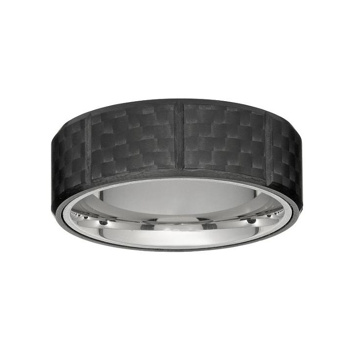Lynx Men's Stainless Steel & Carbon Fiber Ring, Size: 10, Grey