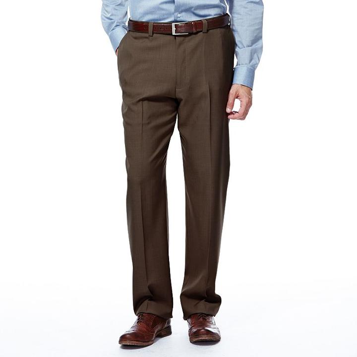 Big & Tall Haggar&reg; Eclo&trade; Stria No-iron Classic-fit Flat-front Dress Pants, Men's, Size: 50x32, Brown