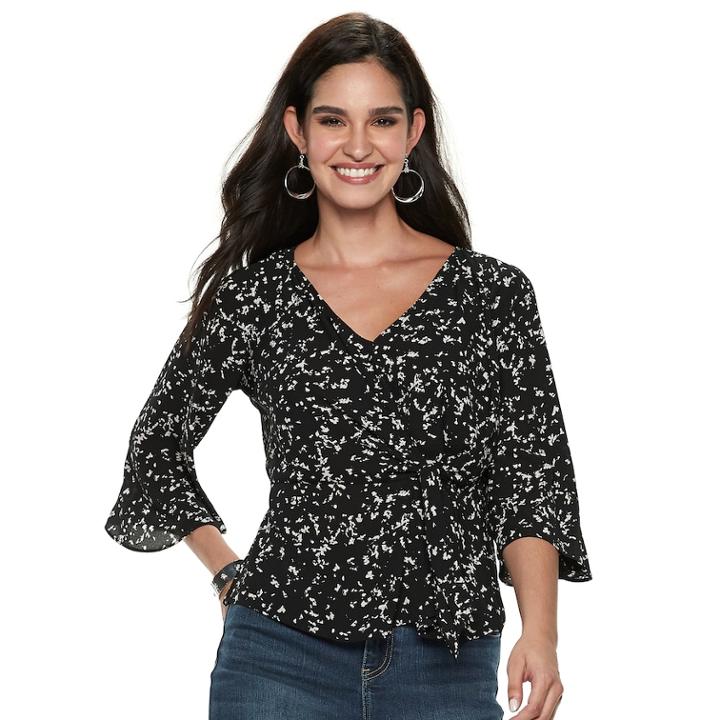 Women's Jennifer Lopez Knot-front Crepe Top, Size: Xs, Black