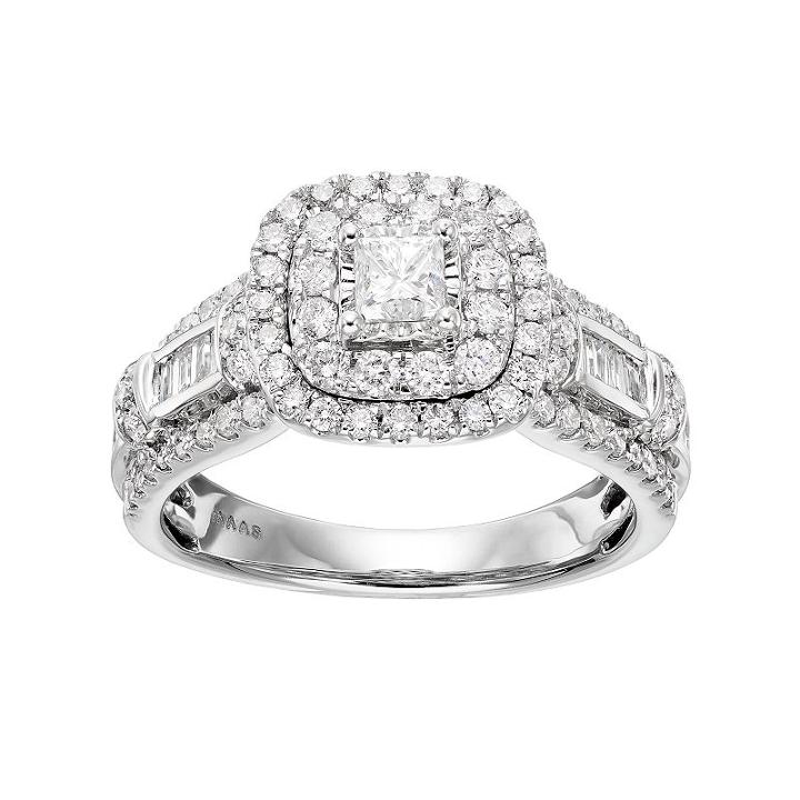 Simply Vera Vera Wang 14k White Gold 1 1/4 Carat T.w. Diamond Square Halo Engagement Ring, Women's, Size: 8