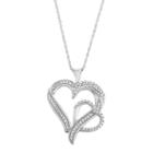 Sterling Silver 1/3 Carat T.w. Diamond Double Heart Pendant, Women's, Size: 18, White