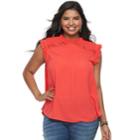 Juniors' Plus Size Heart & Soul Ruffle Mockneck Top, Teens, Size: 1xl, Orange