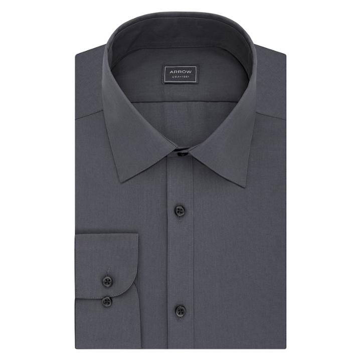 Men's Arrow Slim-fit Poplin Wrinkle-free Dress Shirt, Size: Xl-36/37, Grey Other