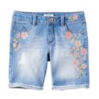 Girls 7-16 Mudd&reg; Floral Embroidered Bermuda Jean Shorts, Girl's, Size: 12, Med Blue