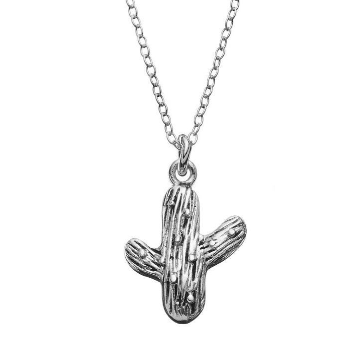 Sterling Silver Cactus Pendant Necklace, Women's, Size: 18, Grey