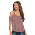Juniors' Mudd&reg; Cupro Cold-shoulder Tee, Teens, Size: Medium, Beig/green (beig/khaki)