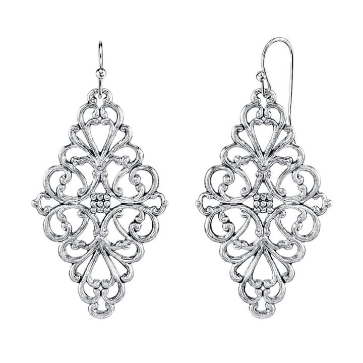 1928 Filigree Kite Drop Earrings, Women's, Grey