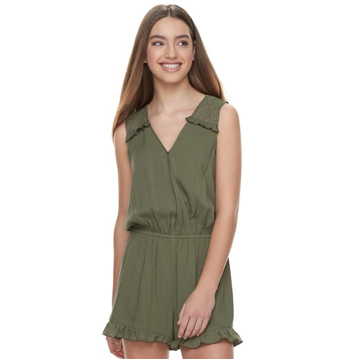 Juniors' Joe B Ruffled Romper, Teens, Size: Medium, Med Green