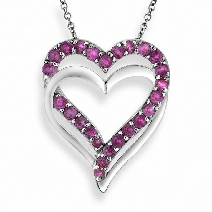 Two Hearts Forever One Sterling Silver Lab-created Pink Sapphire Double Heart Pendant, Women's