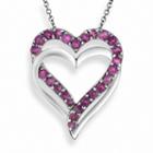 Two Hearts Forever One Sterling Silver Lab-created Pink Sapphire Double Heart Pendant, Women's