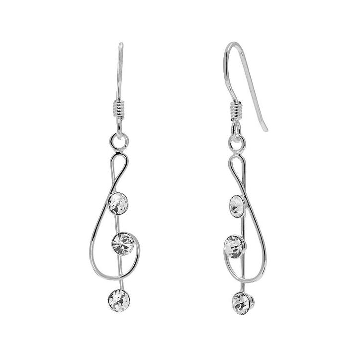 Sterling Silver Crystal Treble Clef Drop Earrings, Women's, White