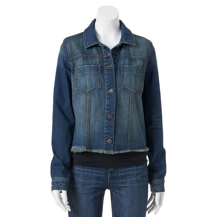 Juniors' Mudd&reg; Frayed Hem Jean Jacket, Girl's, Size: Xl, Dark Blue